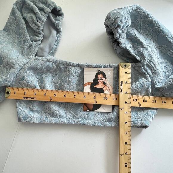 Naked Wardrobe Crop Top NEW Womens Sz S Style NWSP20-T3 Lt Blue Lace Long Sleeve - Picture 7 of 9